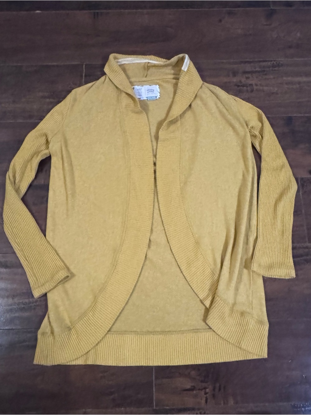 Saturday/Sunday by Anthropologie Yellow Knit Open Front Collared Cardigan XS